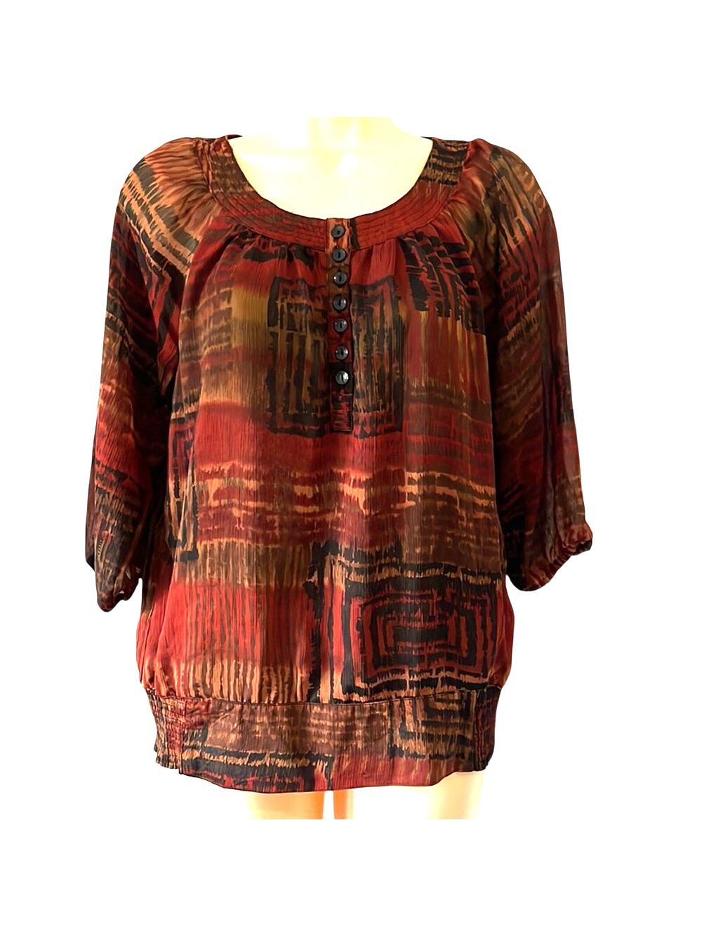 Moonlight Bay Earthtone Print Blouson Blouse Y2K Vintage